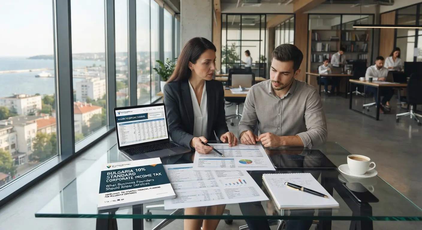 Professional discussing corporate tax rates in an office environment